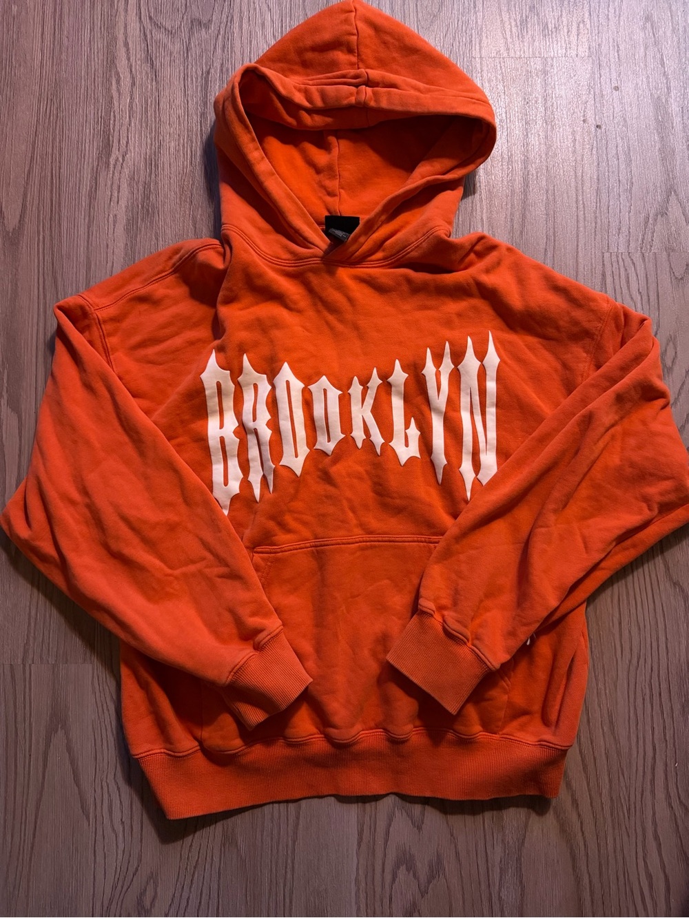 H&M Orange Hoodie with White BROOKLYN Graphic